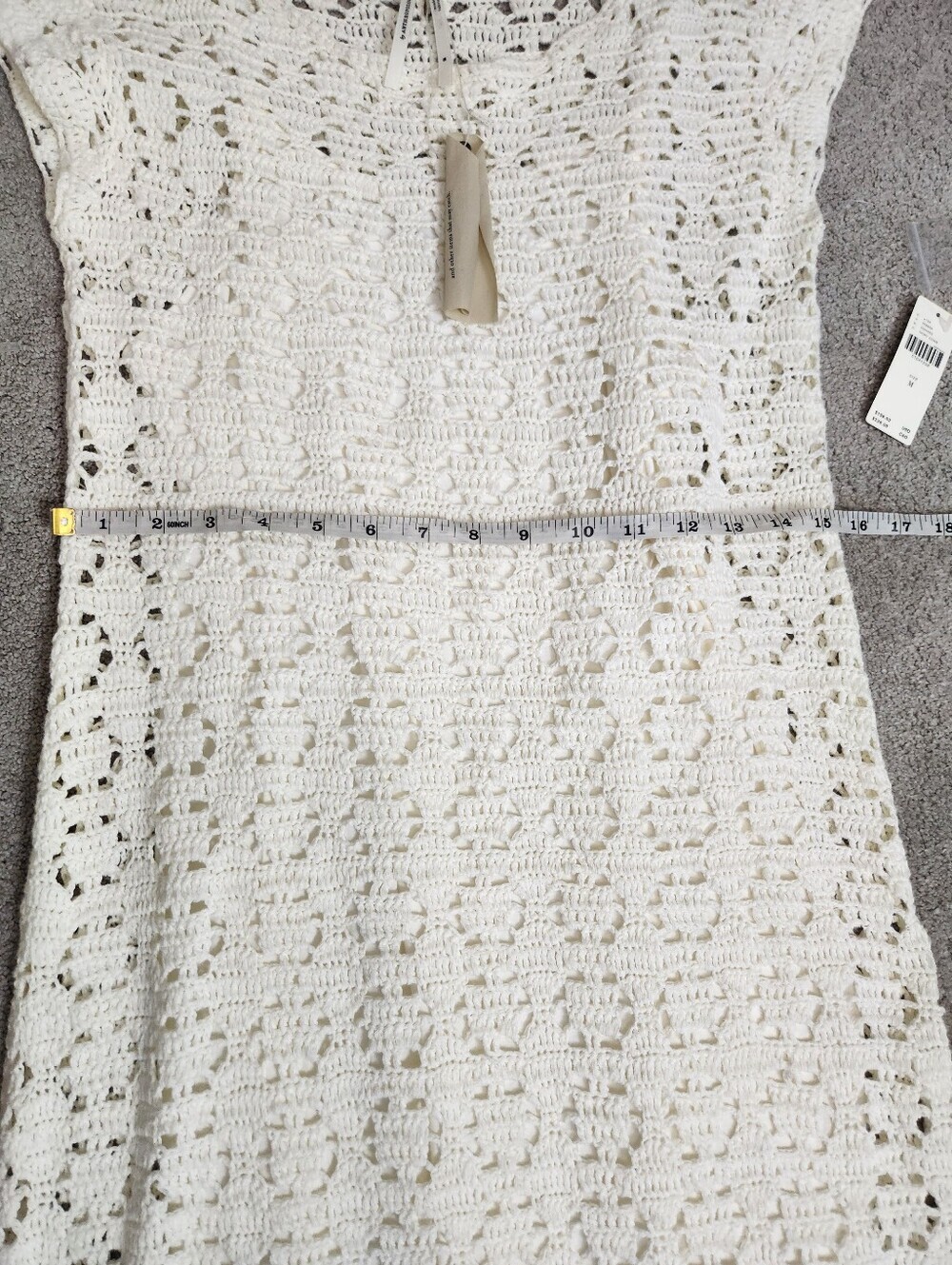 🆕 Anthropologie Britannia Crochet Midi White Summer Dress Sz M Boho Open Knit - Picture 9 of 15